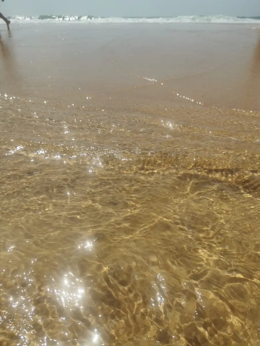 Eau claire et sable doré au bord de l'océan